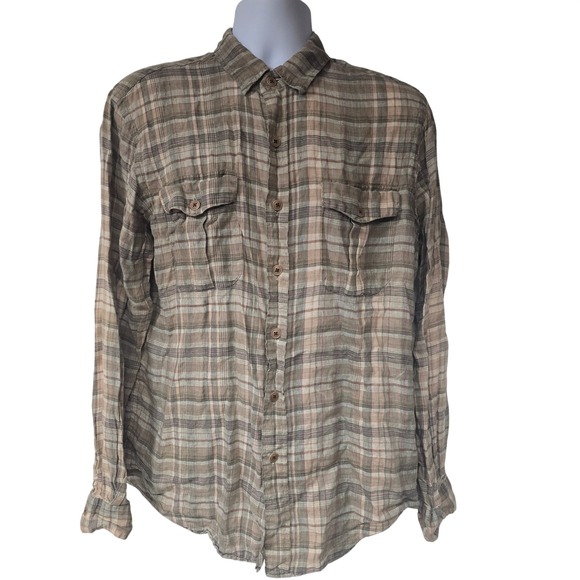 Polo Ralph Lauren Other - Polo Ralph Lauren Plaid Linen Shirt Mens L Brown Tan Button Down Long Sleeve L